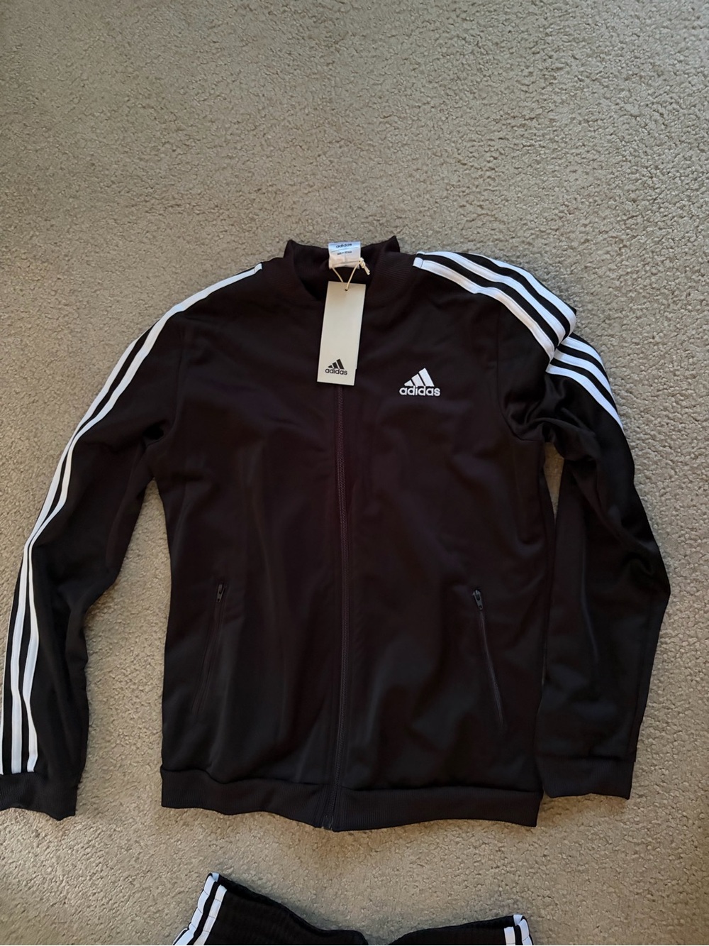 adidas Black Track Jacket with White Three-Stripes Set